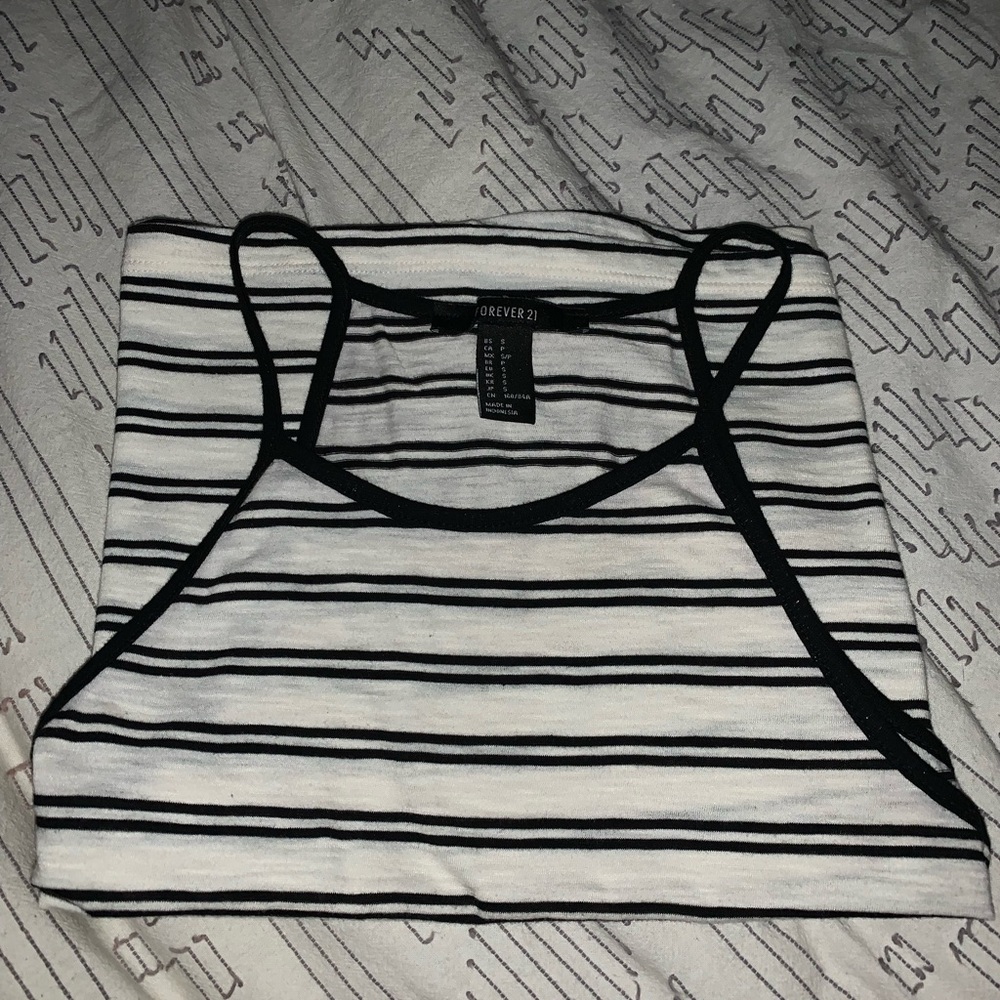 Black and white, striped tank top.
